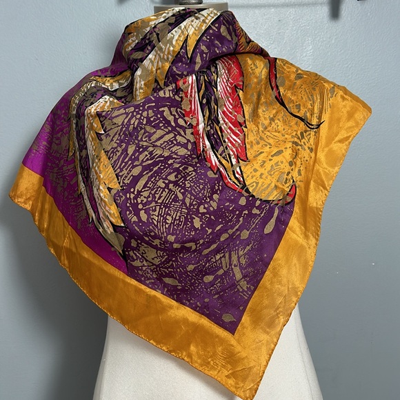 Honey silk square floral abstract shimmer scarf women’s - Picture 8 of 12